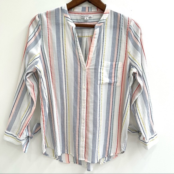 J.Crew Bow Swanzey Fiesta Stripe Button Up Top Brushed Gauzy Cotton L2051 - Picture 2 of 11
